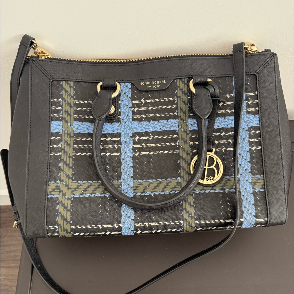Henri Bendel Black and Blue Plaid Handbag